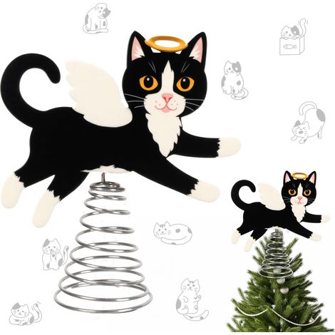 Décoration de sapin de Noël Chat Ange Noir avec Ailes - Décoration pour les amoureux des chats - Décoration de Noël - Décoration de sapin de Noël Chat Ange - Style A