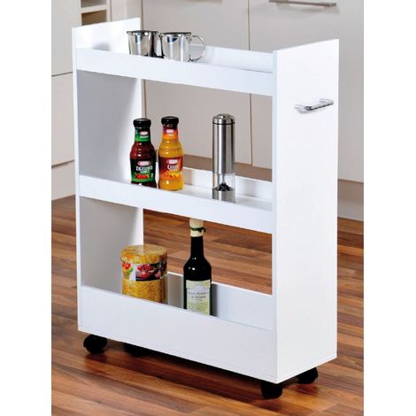Étagère de cuisine sur roues – 3 niveaux – Blanc – Matériaux de haute qualité – Facilité d'utilisation avec poignée et roues pivotantes – Kesper
