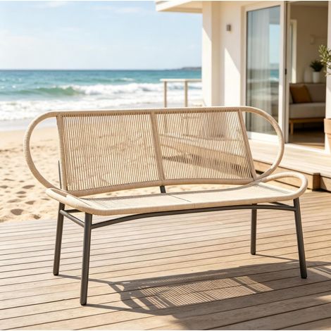 Banc de jardin 138x62x83 cm en rotin PE noir, moderne pour salon de jardin FloraGrace (1/5)