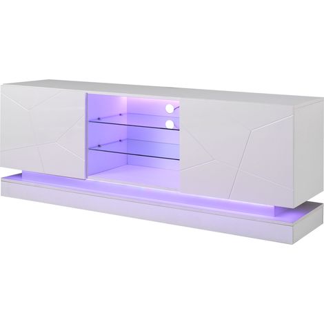 ELVMI Mobile TV con 2 Ante, 2 Vani, Ripiano in Vetro Regolabile e USB per Soggiorno, 160 × 38.5 × 60 cm (1/5)