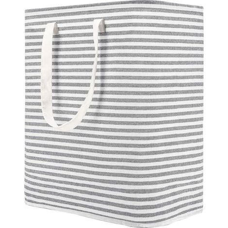 Panier à linge autoportant 60L avec poignée, grand panier de rangement pliable en coton pour vêtements (gris) (1/4)