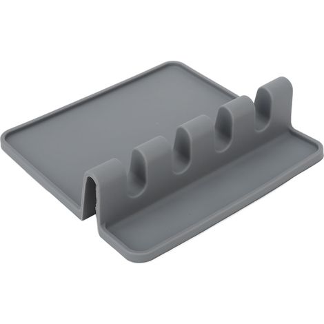 Repose-ustensiles en silicone, repose-cuillère multifonctionnel en silicone avec coussinet anti-gouttes pour plan de travail, gris (1/5)