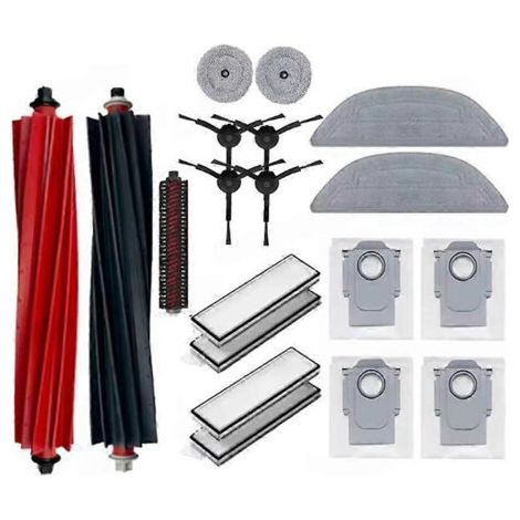 18 pièces de rechange pour aspirateur Roborock S8 Max Ultra : brosse principale, brosse latérale, lingette, sac à poussière et filtre.