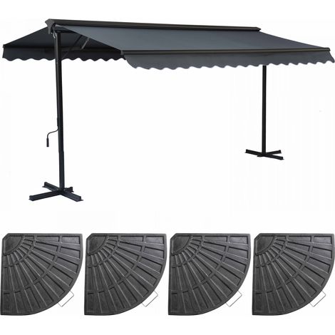 Oviala – Store banne double pente 3 x 4m – 12 m² d'ombrage – Coffre de rangement – Toile déperlante et anti-UV – 4 dalles de lestage incluses (1/5)