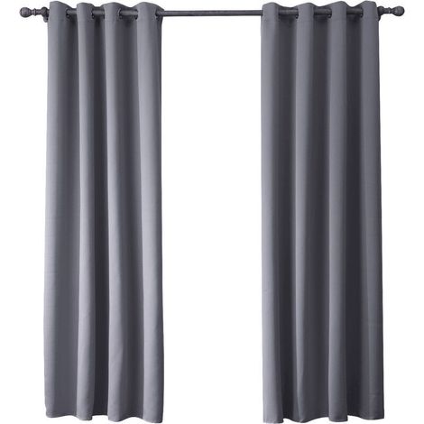 Rideau Occultant - Isolant Thermique - Pour Fenêtre Chambre - L 132 x H 160 cm - Gris - 2 Panneaux (1/5)