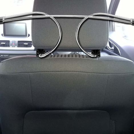 Porte-manteau de voiture réglable en métal avec barres de fixation pour appuie-tête, en acier inoxydable.