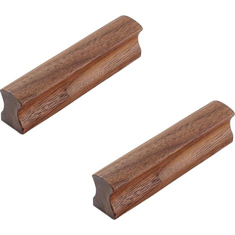 Lot de 2 poignées de porte en bois de noyer massif avec vis - Espacement des trous : 64 mm - Pour armoire, penderie, tiroir (1/5)