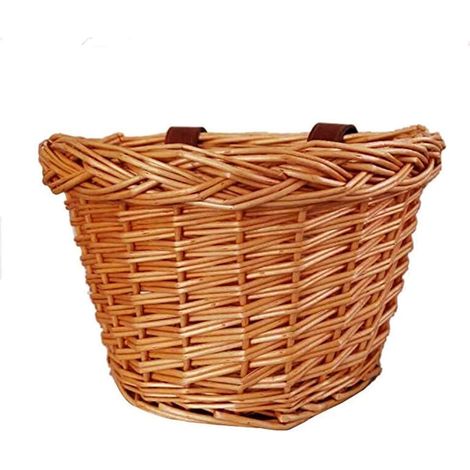 Panier avant de vélo en osier naturel Sangles en cuir Taille 23x18x15cm Imperméable et tissé à la main Pour tous les vélos (1/3)