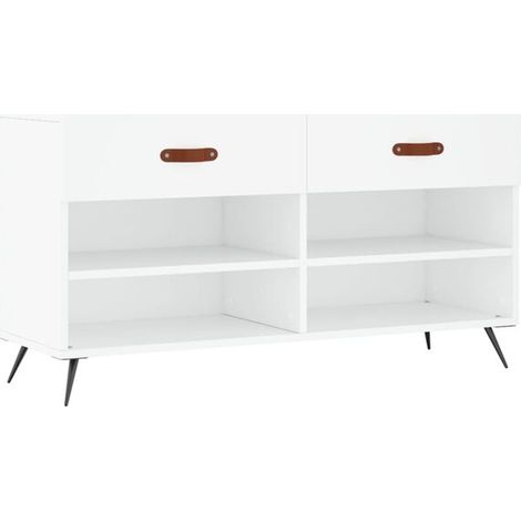 Tabouret à chaussures blanc, dimensions 102x35x55 cm, en bois composite. (1/5)