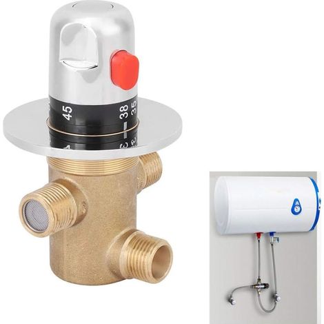 Laiton Mitigeur 3 voies Thermostatique G1/2in 3 Voies Laiton Mitigeur Thermostatique Robinet Robinet Mélangeur de Température Vanne de Contrôle Maison Salle De Bains (1/5)