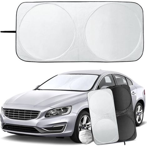 Parasol para parabrisas de coche, 150x70 cm, Parasol plegable para coche, Protección UV y rechazo calor, Parasol universal parabrisas, Plateado (1/5)