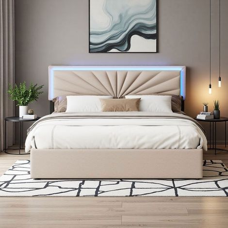 Cama Doble 160x200 - Almacenamiento Integrado - 4 Cajones - Iluminación LED Personalizable - Diseño Escandinavo