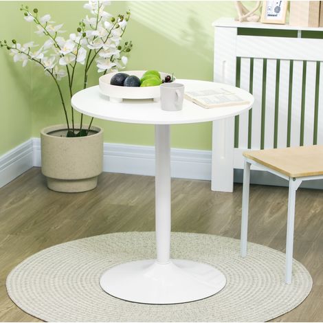 MODFU – Tavolo da pranzo rotondo Ø70x75 cm in MDF e acciaio per 2 persone con piede centrale, base antiscivolo e montaggio richiesto – Bianco (1/5)