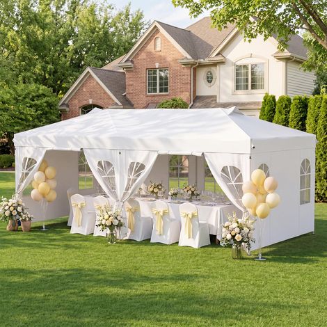 COSTWAY Tonnelle de Jardin Exterieur 3x6m pour Mariage Marché Fête (Blanc) (1/5)