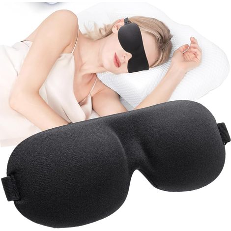Masque de sommeil occultant 3D doux, lot de 1, pour dortoir sur le côté, hommes et femmes, fermentation Velcro réglable, bandeau de nuit, détente en voyage (noir) (1/5)
