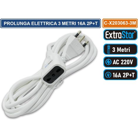 EXTRASTAR C-X203063-3M CAVO PROLUNGA SPINA E PRESA ITALIANE 3 METRI 16A 2P+T COLORE BIANCO (1/3)