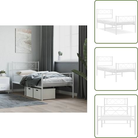 The Living Store Cadre de lit métal sans matelas avec pied de lit blanc 80x200cm - Cadre de lit (1/5)