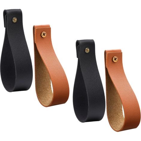 Lot de 4 supports muraux pour tringle à rideaux style bohème en similicuir, robustes et faciles (1/5)
