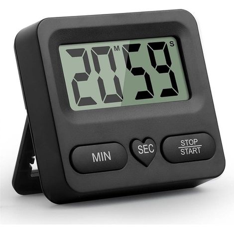 Minuteur Numérique de Cuisine avec Grand Écran, Minuteur électronique Multifonction, Chronomètre et Alarme, Affichage LCD, Pratique pour Cuisine et Maison, Noir (1/5)