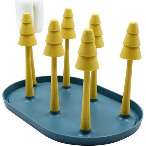 Égouttoir à bouteilles - Égouttoir à vaisselle - Porte-gobelet pour bouteilles en verre cristal - Bleu et jaune,26 x 17,5 x 17 cm.
