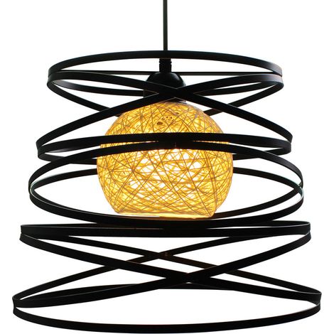 Rétro Suspension industrielle Lustre Abat jours forme de ressort Ø 30cm Métal Style vintage - Noir (1/4)