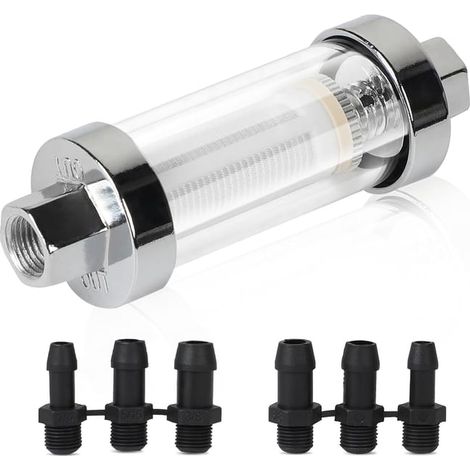 Filtro carburante in linea per benzina, filtro carburante in vetro, filtro benzina con raccordo per tubo flessibile da 3/8", 1/4", 5/16" (1/5)
