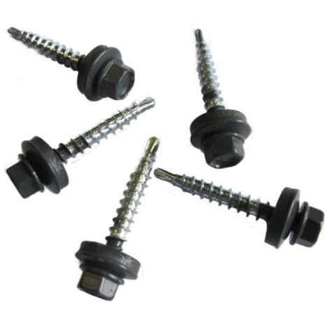 kit de 50 VIS AUTOPERCEUSES (4,9 x 35 mm) + 50 rondelles d'étanchéité pour panneaux tuiles facile - Coloris - Gris anthracite mat, Longueur - 3.5 cm (1/3)