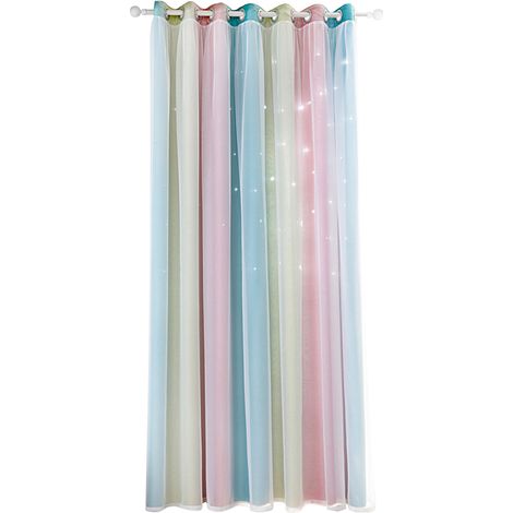 Cortina opaca de doble capa con sencillo estampado de estrellas caladas en degradado (1 pieza) para dormitorio o sala de estar.
