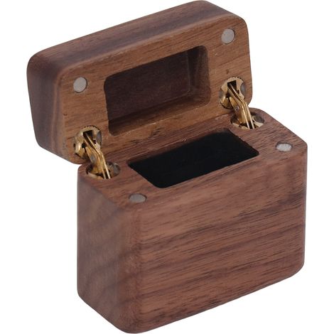Écrin Alliance Noix Aimanté Couvercle Intérieur Polaire Bois Portable Coffret Bague Mariage Demande Bijou (1/5)