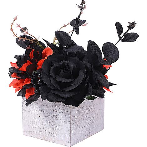 Boîte décorative Halloween Bois Orange Noir Décoration intérieure élégante avec fleurs artificielles thème sombre ambiance mystérieuse (1/5)