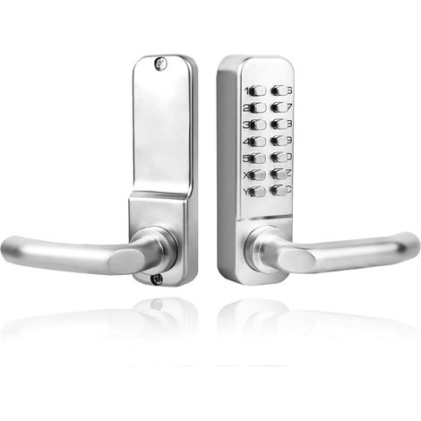 Schlüsselloser mechanischer Türgriff mit Tastatur, Edelstahl-Haustürgriffset, wasserdichtes digitales Außentürschloss mit Passwort (silber)