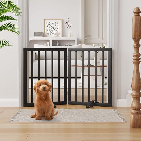 Barrière de Sécurité pour Chien Modèle d'Intérieur à 2 Panneaux sans Perçage d'une Hauteur de 61 cm et d'une Largeur de 94 cm Elle Est Livrée avec 2 Supports Métalliques(Noir) (1/5)