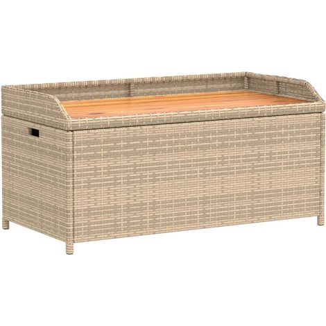 Banc de rangement mélange beige résine tressée et bois d'acacia (1/5)