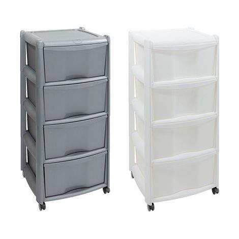 Cajonera Vulcano de 4 cajones con ruedas – Plata – 40x40x85 cm