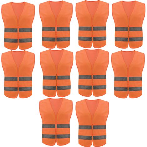 Lot de 10 gilets de sécurité haute visibilité pour travaux routiers, course à pied, topographie et sécurité - Gilet de chantier avec 2 bandes réfléchissantes (1/5)