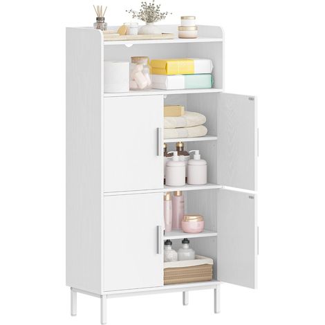 Meuble Salle de Bain, Armoire de Rangement, Placard Cuisine avec 4 Portes et 1 Espace Ouvert, Armoire de Rangement, Étagères réglables, Salle de Bain, Blanc (1/5)