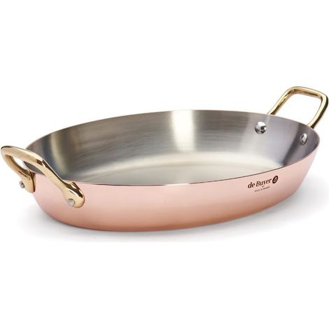 DE BUYER 6451.32 - Pirofila ovale in rame/acciaio inox, 2A, ottone, 32 cm, Rich Copper (1/4)