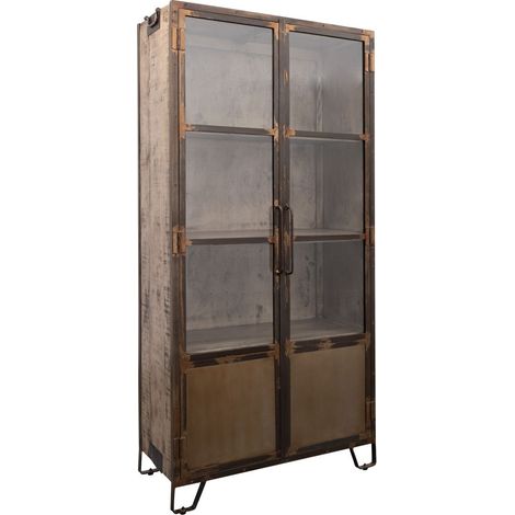 Massivmoebel24 – Vitrine en manguier laqué brun 90x40 – Style industriel HEAVY INDUSTRY – Meuble de rangement robuste pour intérieur contemporain