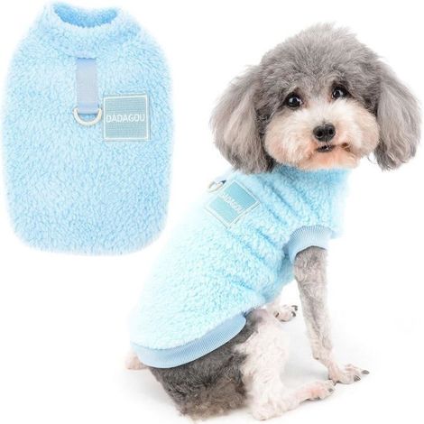 Pull-Overs en Polaire pour Petits Chiens Manteau d'hiver Chaud Doux et Pelucheux avec Anneau en D pour Harnais Bleu S (1/5)