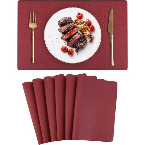 Set de 6 sets de table en similicuir noir (45 x 30 cm), faciles à nettoyer et résistants à la chaleur, pour la maison, la cuisine, les restaurants et les hôtels. (1/5)