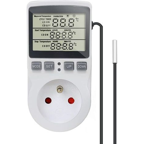 Digitaler Thermostat-Temperaturregler, Stecker 230 V, 16 A, mit Sensor für Heizung, Kühlschrank, Gewächshaus, Reptilienhaus, Terrarium, Haus (1/5)