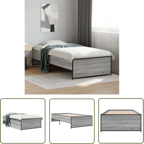 The Living Store Bettgestell Grau Sonoma 75x190 cm Holzwerkstoff und Metall - Bettes Gestell - Holzbettfassungen - Doppelbett - Einzelbett - Grau Sonoma (1/5)