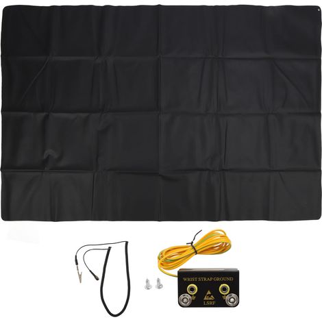 Tapis de mise à la terre ultra large en cuir PU noir - Réduit l'anxiété, tapis de grounding avec câble de 5 mètres