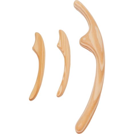 Lot de 3 outils Gua Sha en cyprès pour masser les muscles, éliminer la cellulite, drainer lymphatique du visage, bras et jambes. (1/5)