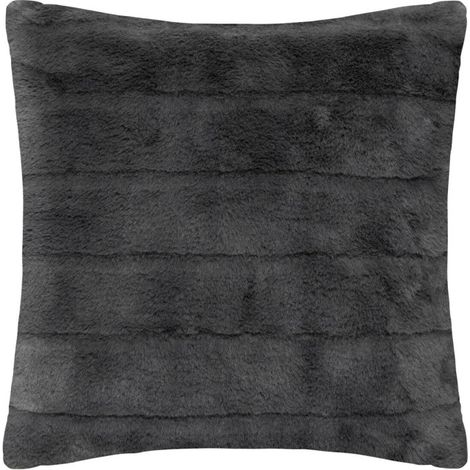 Coussin Imitation Fourrure "Manoir" 45x45cm Gris Foncé (1/3)
