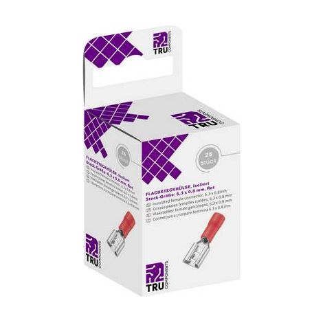 ASSORTIMENT DE COSSES À LANGUETTE FEMELLES 6.30 MM X 0.80 MM TRU COMPONENTS T1904C038 8436780 180 ° PARTIELLEMENT ISOLÉ ROUGE 25 (1/3)