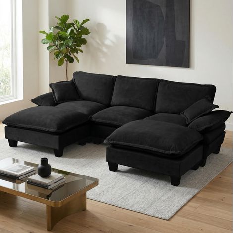 sofá chenilla con otomana 263 cm negro OKMYHOME (1/5)
