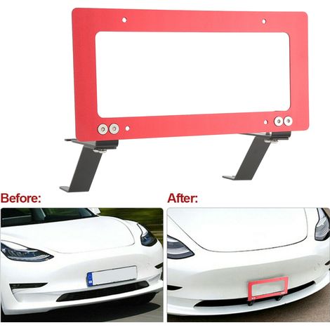 Un cadre de plaque d'immatriculation avant en alliage d'aluminium pour Tesla Model 3 2017-2022 rouge. (1/5)