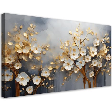 Tableau déco Arbre Magnolia Abstraction Or 80x40 (1/5)