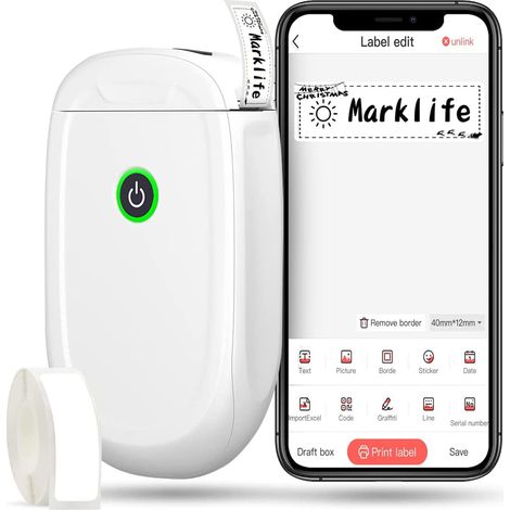 Imprimante Étiquettes Thermique Portable - Bluetooth - Compatible Android iOS - Sans Encre - Pour Maison Bureau Supermarché - 1 Pièce (1/5)